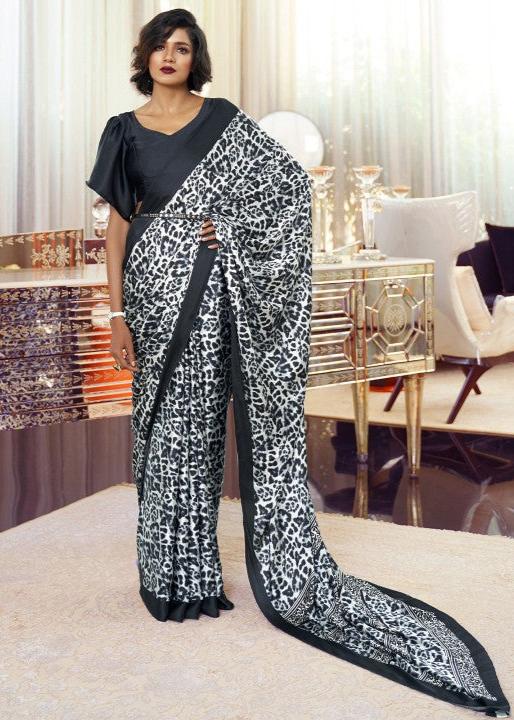 Elegant pure crepe saree with abstract print