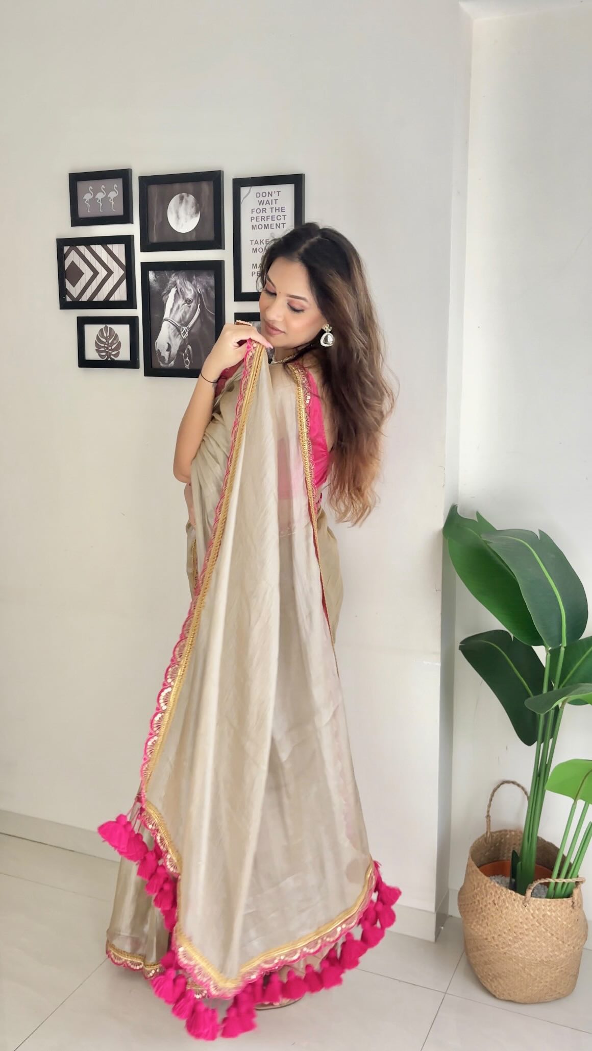 ppada Tissue Silk Saree styled with Raw Silk Blouse